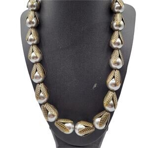 BELLA JACK Pearl & Leaf Garland Collar 18" Necklace